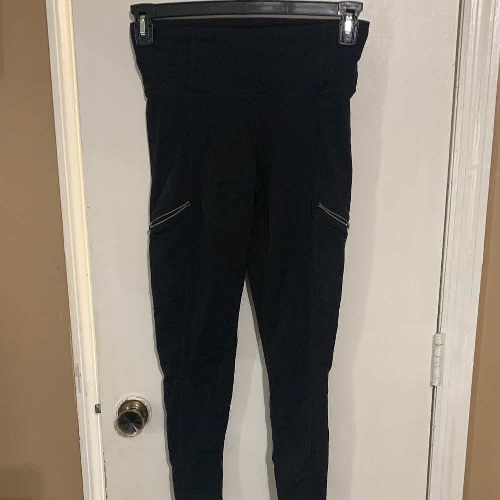 Athleta Black Leggings with Zipper Detail